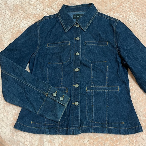 Adolfo Stretch Denim Jacket Blazer Dark Wash Womens Size XL - Picture 2 of 7